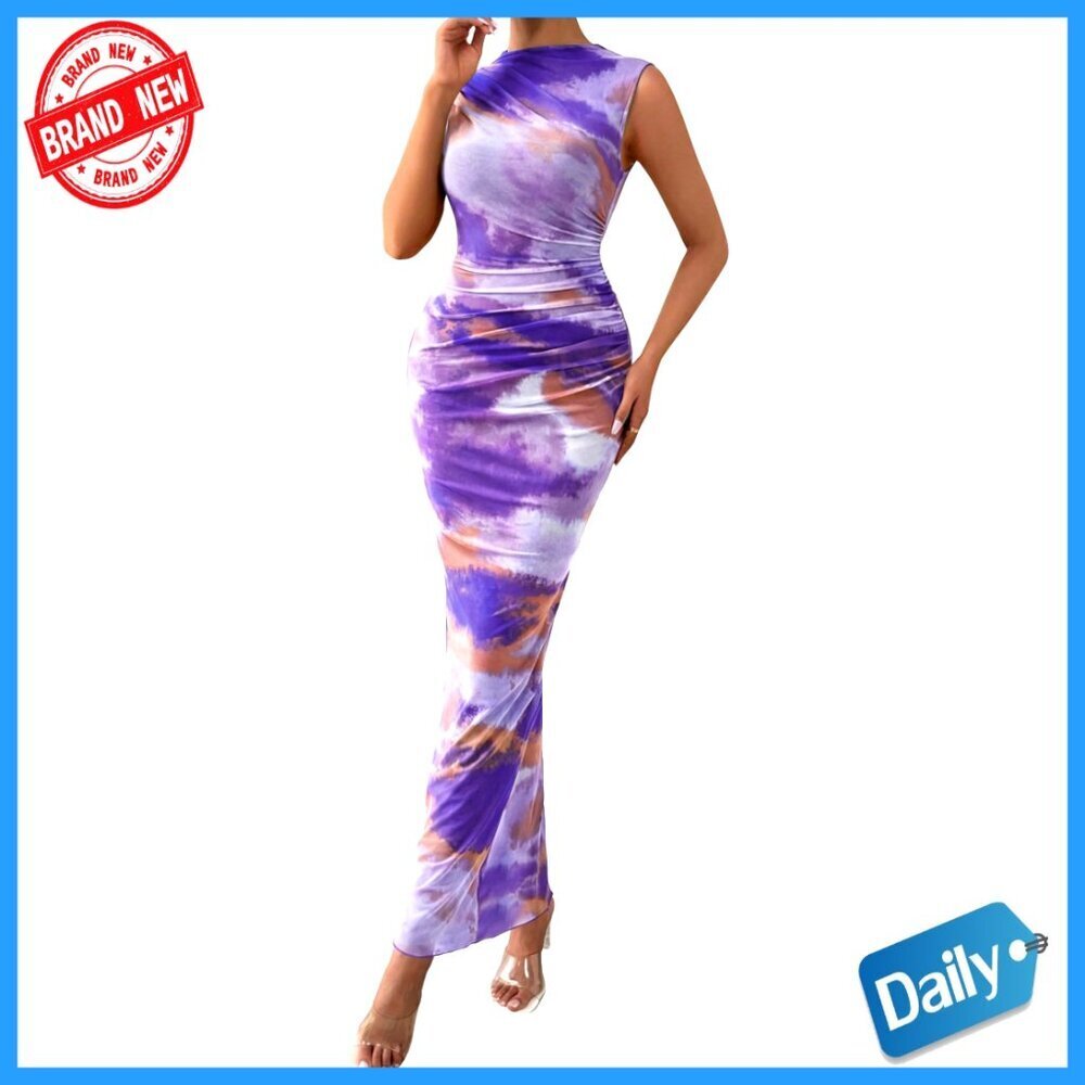 Sleeveless Mock Neck Bodycon Maxi Dress, Slim Fit, Polyester Blend, Formal